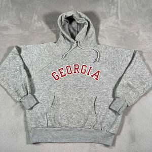 Vintage 80s Velva Sheen Georgia Hoodie Unisex Large Gray Sweatshirt Made in USA